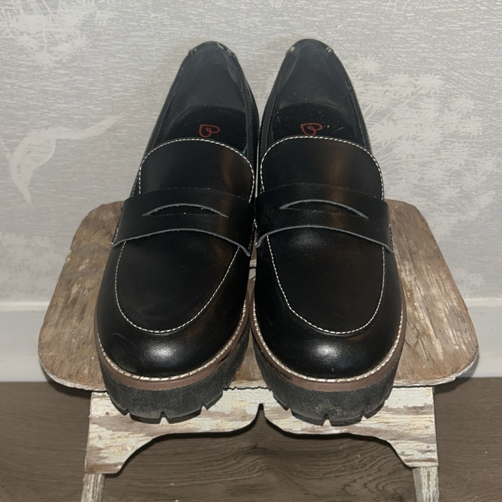 BLONDO Daina Black Chunky Heel Waterproof Platform Penny Loafers, 9.5 - Picture 2 of 6